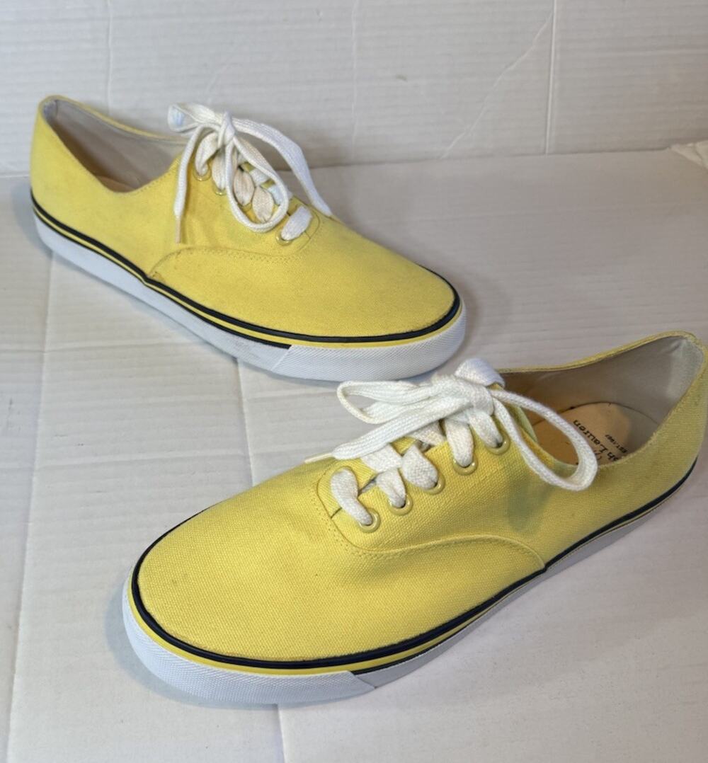 Polo Ralph Lauren 9.5D Yellow Canvas Low Top Lace Up Sneakers Skid Resistant